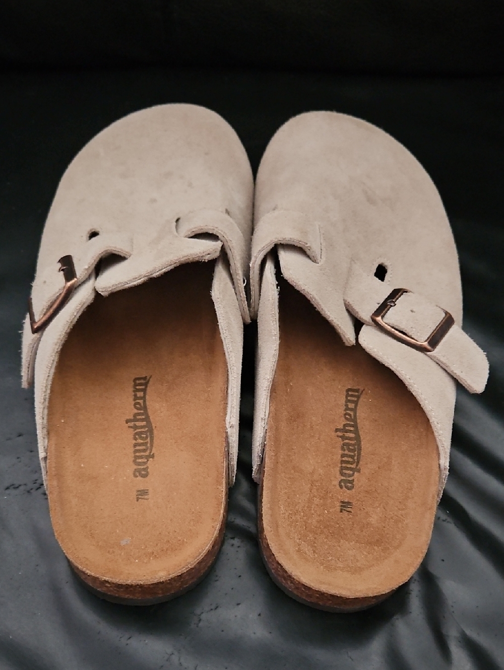 AQUATHERM - Women's Suede Leather Beige Slip On Clogs Sz 7 US - Picture 5 of 10